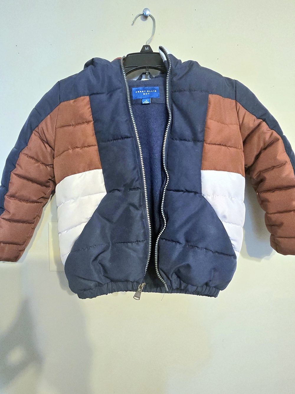 Perry Ellis Kids Navy, Rust & White Colorblock Puffer Jacket